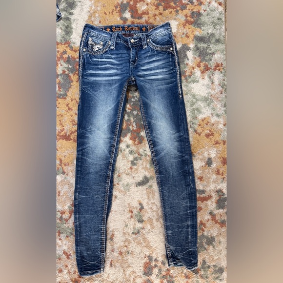 Rock Revival Jeans Size 25 Skinny Kelsie Rhinestone Thick Stitch Pockets Blue - Picture 7 of 10